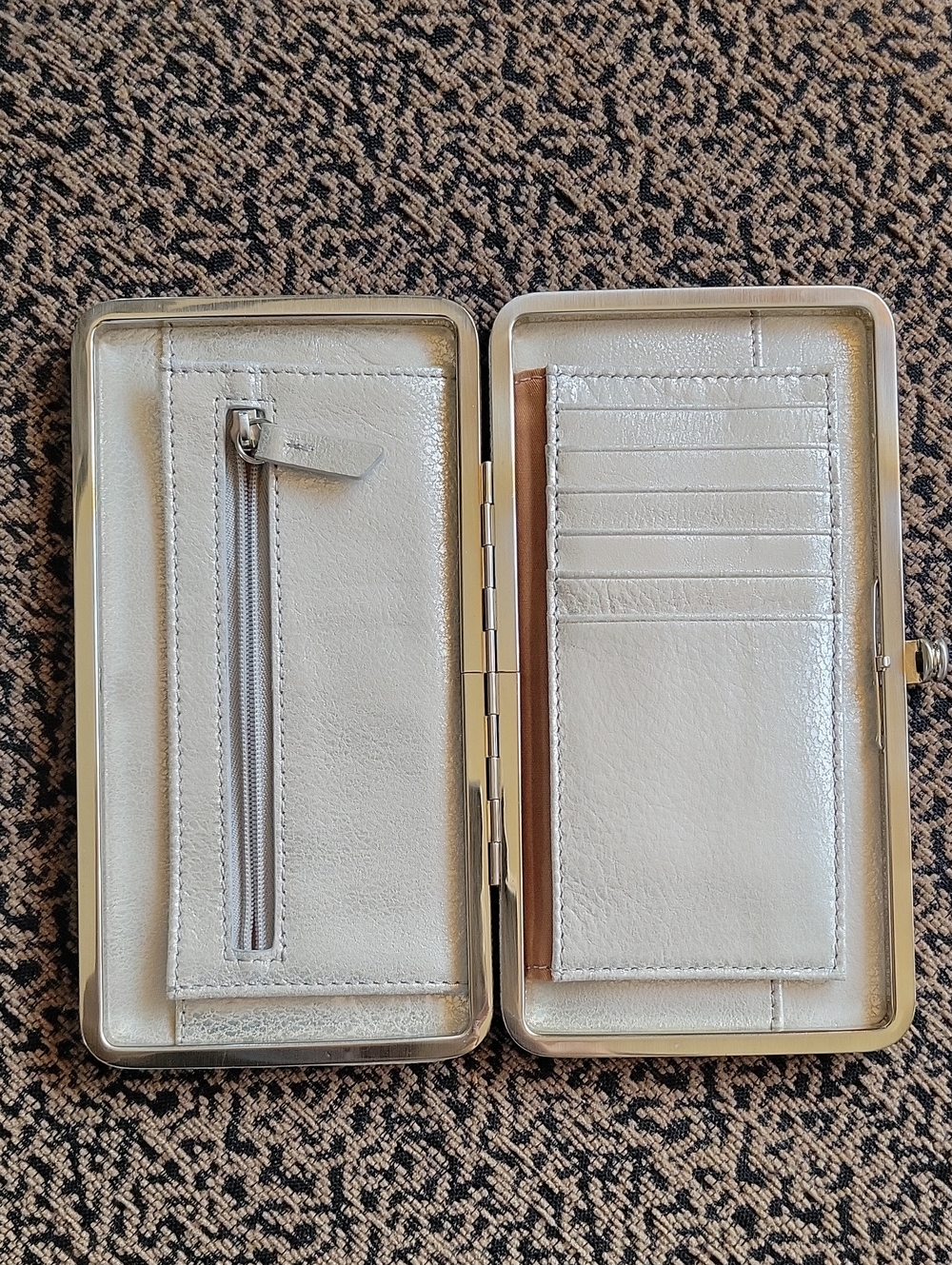 HOBO Mia Minaudiere Metallic Cream Leather with Silver Accents